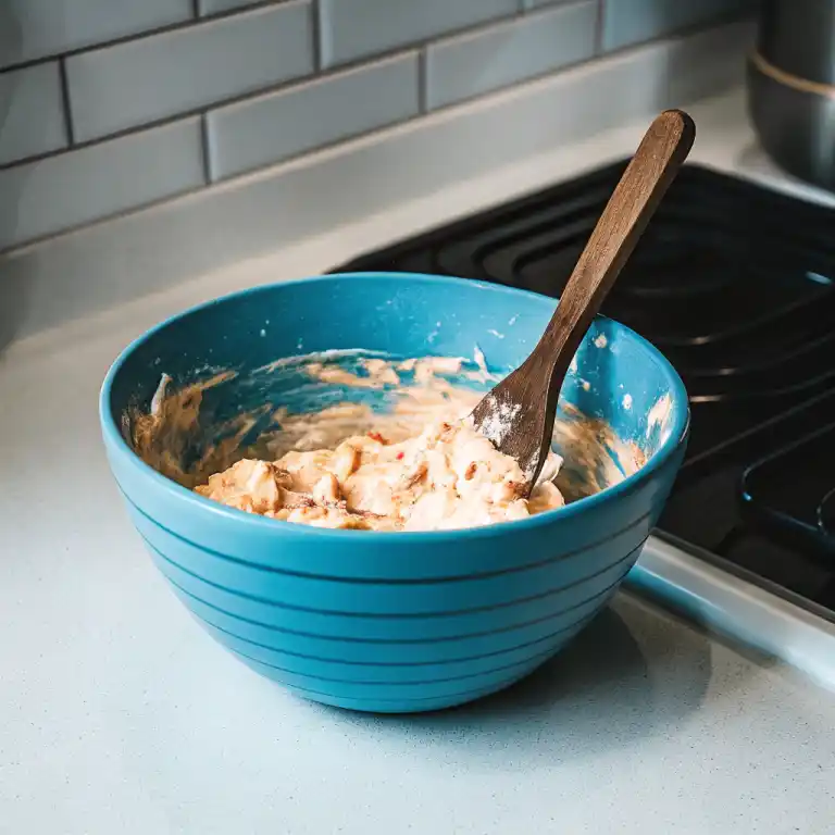 mixing pimento cheese spread