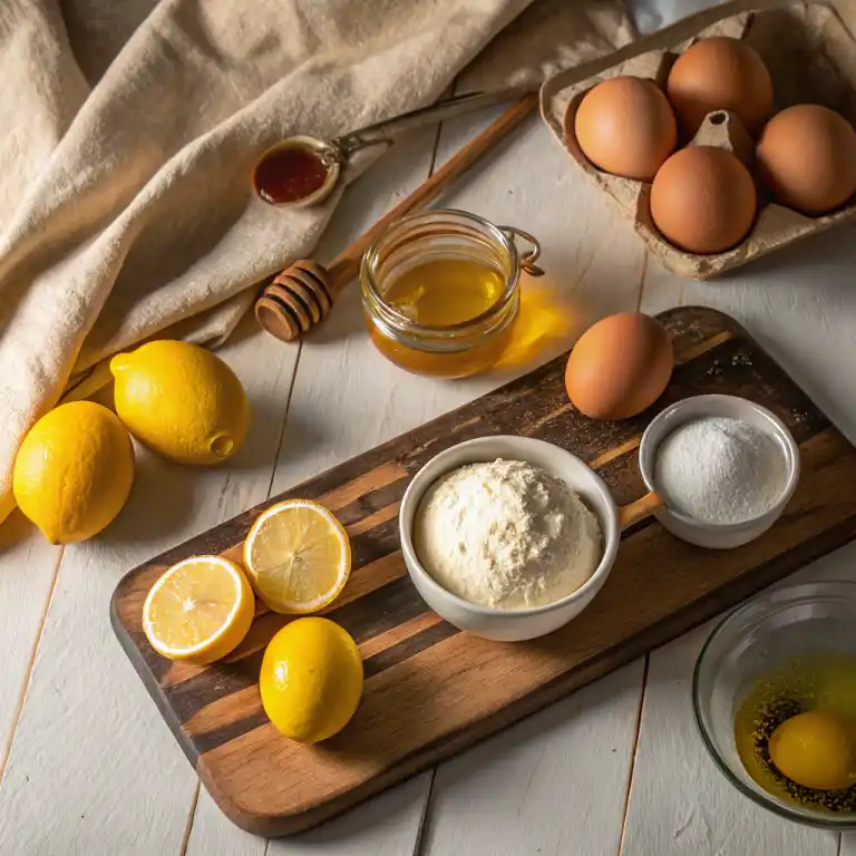 Ingredients for honey lemon cake recipe